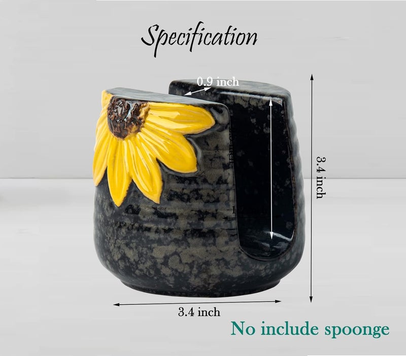GABROC YU&CH Sunflower Sponge Holder for Kitchen Sink, Ceramic, Yellow, Freestanding, Dishwasher Safe - Image 4
