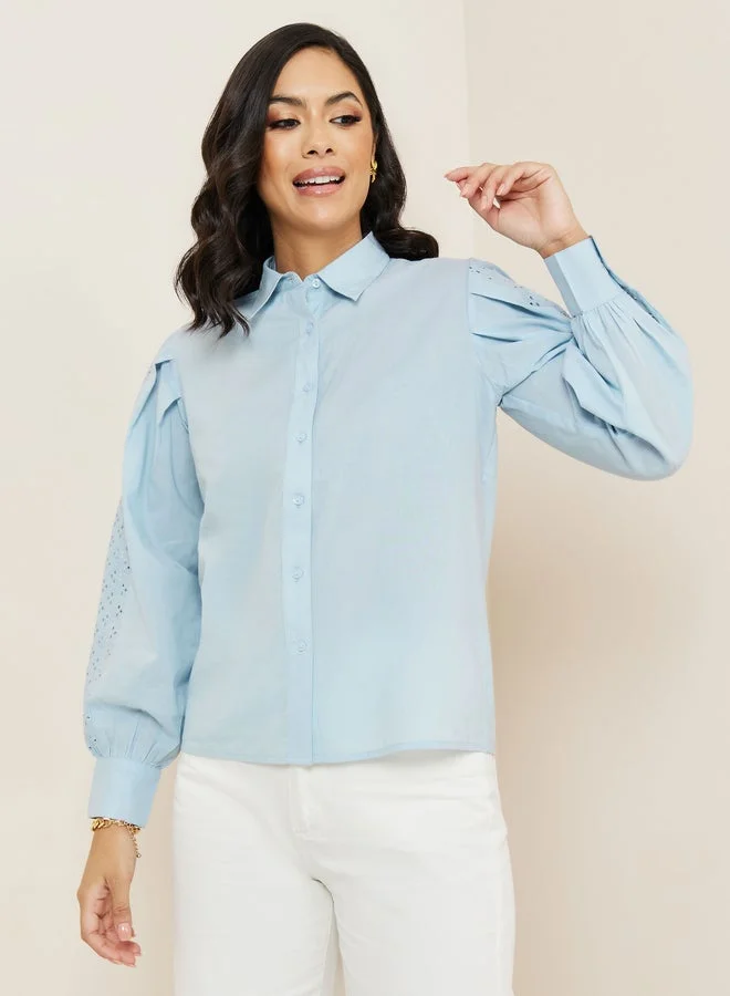 Styli Styli Schiffli Insert Button Placket Shirt
