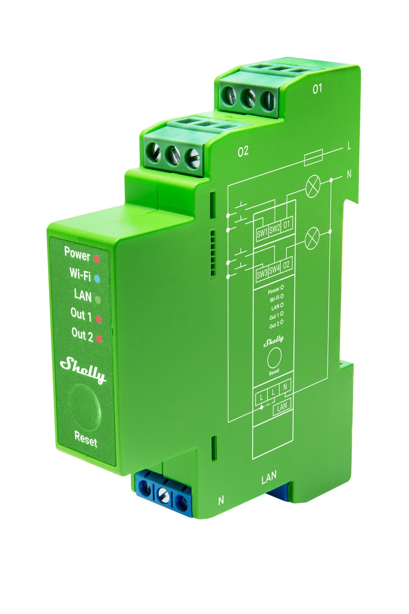 Shelly ديمر شيللي برو 2PM للسكك الحديدية الذكية، قناتين 10A مع مراقبة الطاقة، مصمم للاستخدام المنزلي والتجاري، تحكم عبر التطبيق والمساعد الصوتي