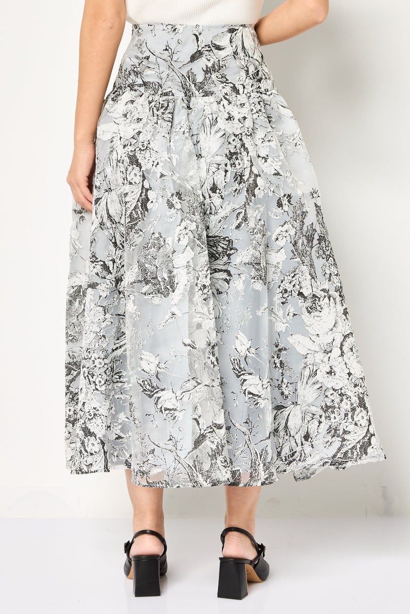 Femi9 تنورة ميدي مزخرفة بالزهور للنساء، متعددة الألوان - Image 4