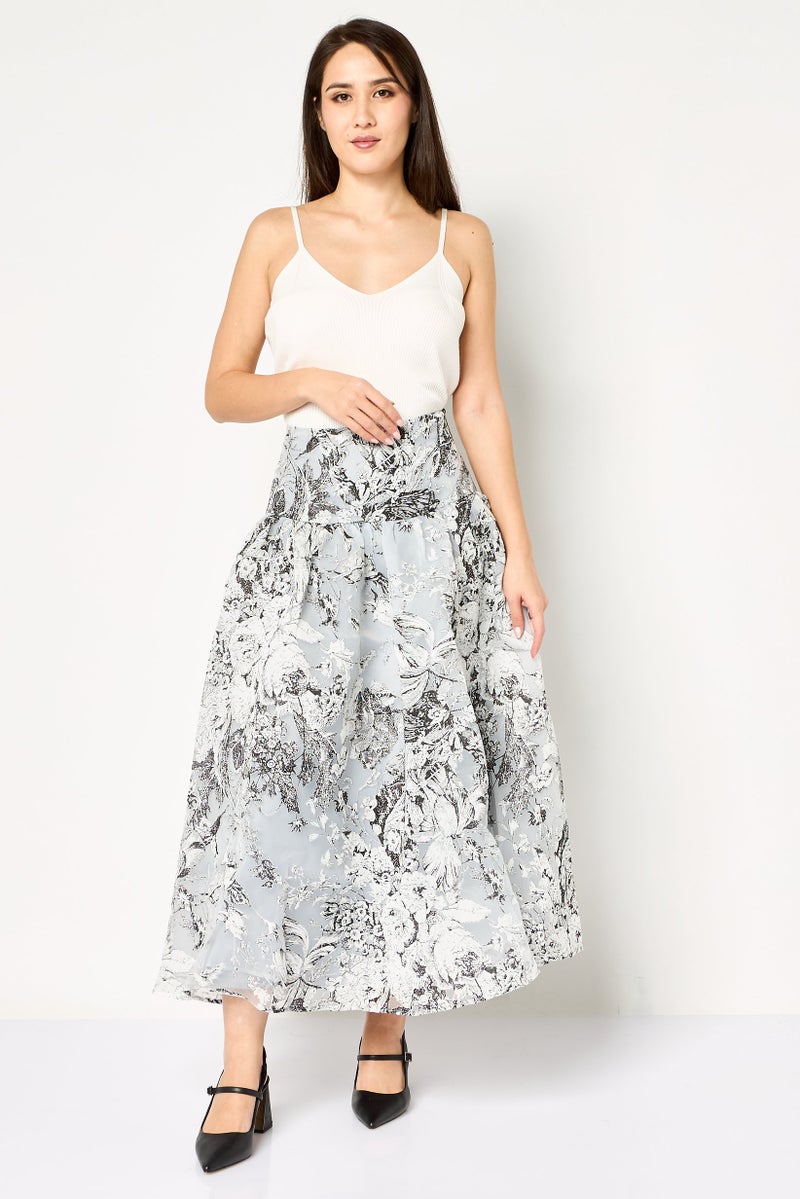 Femi9 تنورة ميدي مزخرفة بالزهور للنساء، متعددة الألوان - Image 2