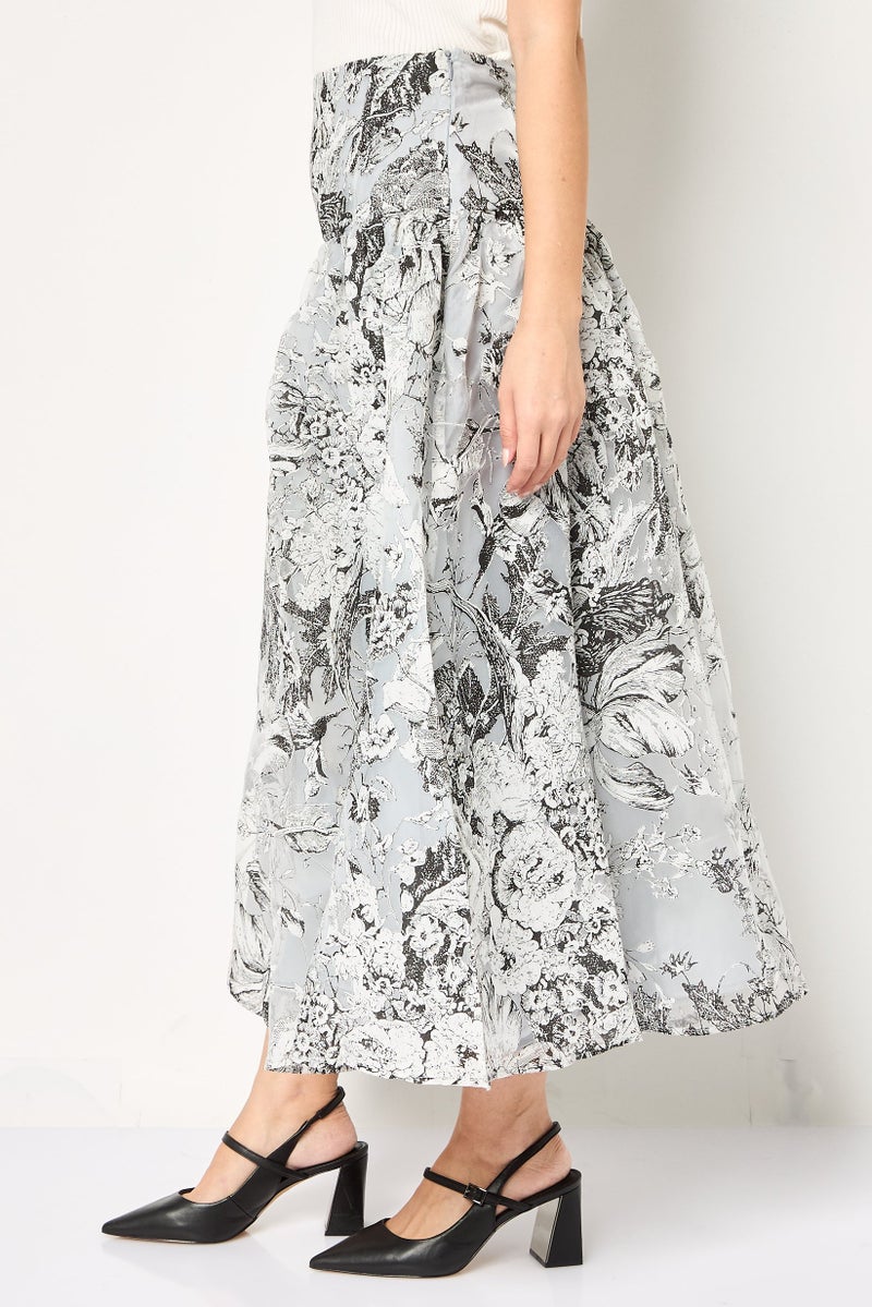 Femi9 تنورة ميدي مزخرفة بالزهور للنساء، متعددة الألوان - Image 3