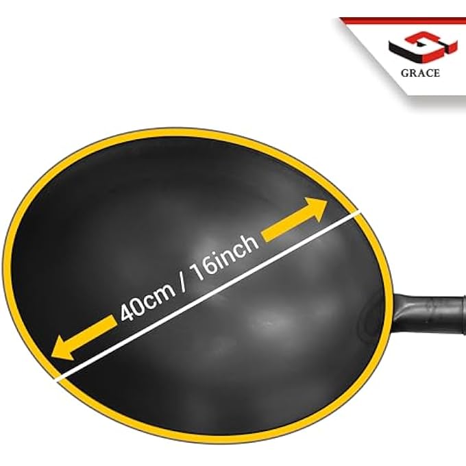rayihni Grace Carbon Steel Chinese Wok With Wooden Handle For Home  Restaurant Carbon Steel Round Bottom Traditional Black Chinese Wok With Ergonomic Wooden Handle 40Cm16Inch - Image 3