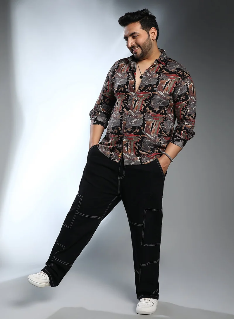 Instafab Plus  Instafab Plus Men's Multicolour Impressionistic Foliage Shirt For Casual Wear | Spread Collar | Long Cuffed Sleeves | Button Closure | Plus Size Shirt Crafted With Comfort Fit For Everyday Wear for Men | Best Price UAE