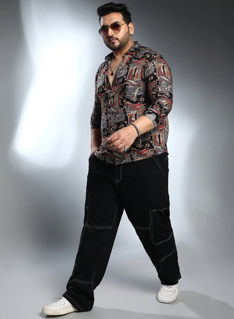 Instafab Plus  Instafab Plus Men's Multicolour Impressionistic Foliage Shirt For Casual Wear | Spread Collar | Long Cuffed Sleeves | Button Closure | Plus Size Shirt Crafted With Comfort Fit For Everyday Wear for Men | Best Price UAE