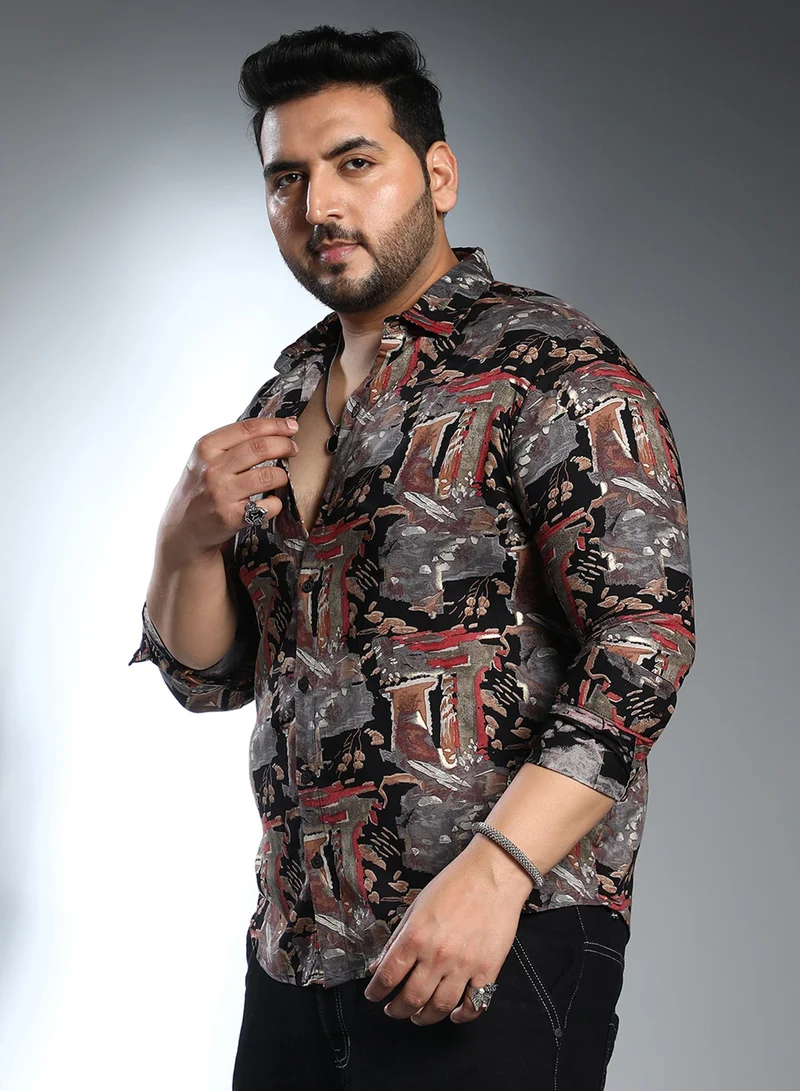 Instafab Plus  Instafab Plus Men's Multicolour Impressionistic Foliage Shirt For Casual Wear | Spread Collar | Long Cuffed Sleeves | Button Closure | Plus Size Shirt Crafted With Comfort Fit For Everyday Wear for Men | Best Price UAE