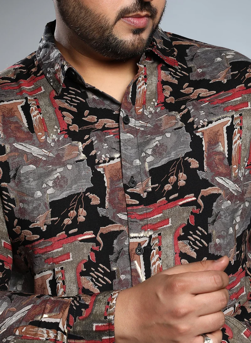 Instafab Plus  Instafab Plus Men's Multicolour Impressionistic Foliage Shirt For Casual Wear | Spread Collar | Long Cuffed Sleeves | Button Closure | Plus Size Shirt Crafted With Comfort Fit For Everyday Wear for Men | Best Price UAE