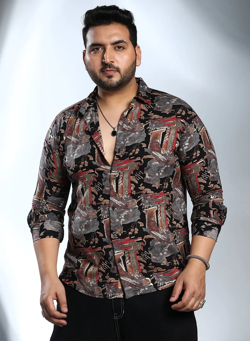 Instafab Plus Instafab Plus Men's Multicolour Impressionistic Foliage Shirt For Casual Wear | Spread Collar | Long Cuffed Sleeves | Button Closure | Plus Size Shirt Crafted With Comfort Fit For Everyday Wear