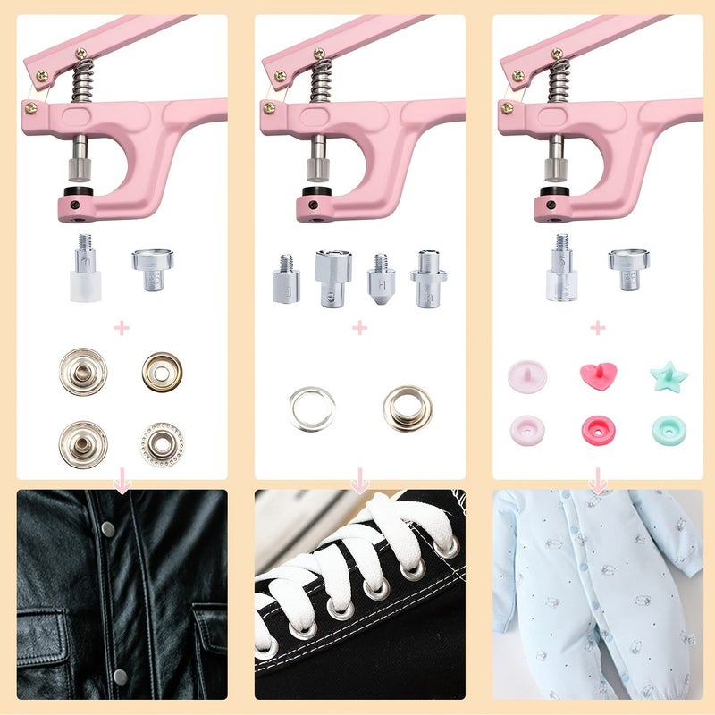 Plastic And Metal Snaps With Snap Pliers Set 300 Sets For Sewing And Crafts Pink Color - Image 3