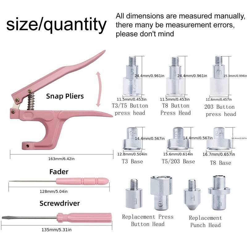 Plastic And Metal Snaps With Snap Pliers Set 300 Sets For Sewing And Crafts Pink Color - Image 2
