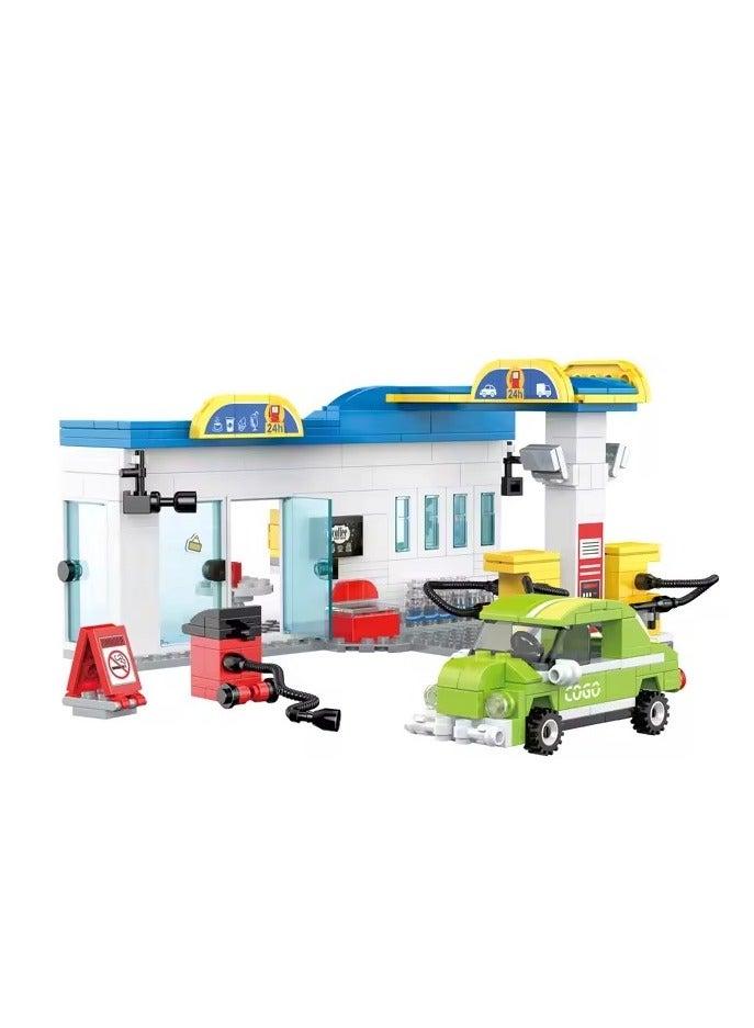 مجموعة محطة الخدمة، سيارة لعبة بإطار دوار مع ملحقاتها، مجموعة لعب بأجزاء متحركة، مجموعة لعب للأطفال الصغار، وقت لعب تفاعلي للبنائين الصغار - Image 1