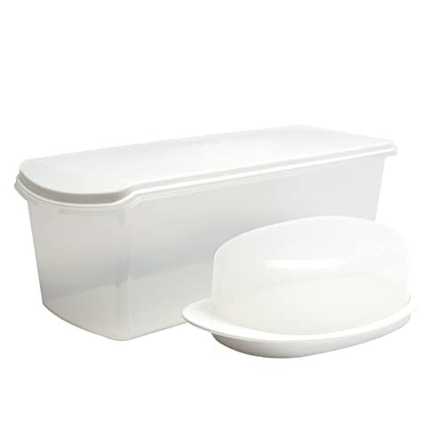 Gluman Polypropylene Big Bread Box With Butter Dish Container | Bread Box And Butter Dish Combo | 100% Food Grade | Dishwasher Safe | Freezer Safe | Recyclable | Reusable (White) - Image 1