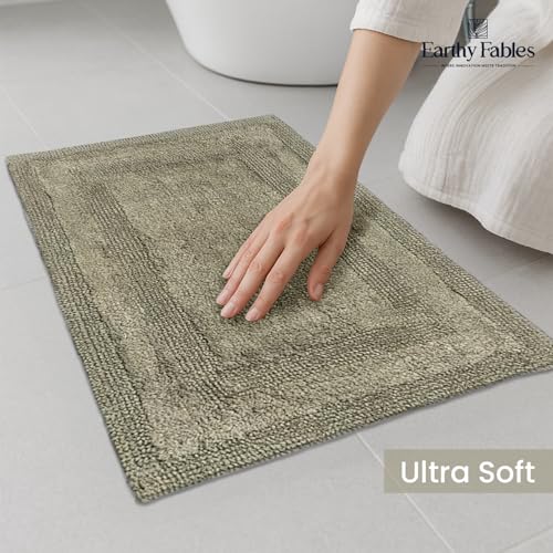 Earthy Fables Premium 100% Cotton Reversible Bath Mat for Home, Ultra Soft, Quick Dry, High Water Absorbent Bathroom Floor Mat, Machine Washable Bath Rug for Kitchen, 80x50 cm (Green) - Image 5