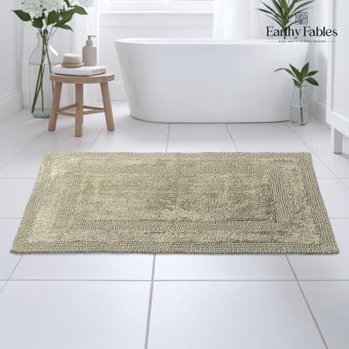 Earthy Fables Premium 100% Cotton Reversible Bath Mat for Home, Ultra Soft, Quick Dry, High Water Absorbent Bathroom Floor Mat, Machine Washable Bath Rug for Kitchen, 80x50 cm (Green) - Image 2
