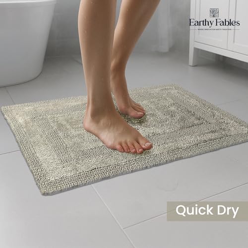 Earthy Fables Premium 100% Cotton Reversible Bath Mat for Home, Ultra Soft, Quick Dry, High Water Absorbent Bathroom Floor Mat, Machine Washable Bath Rug for Kitchen, 80x50 cm (Green) - Image 4