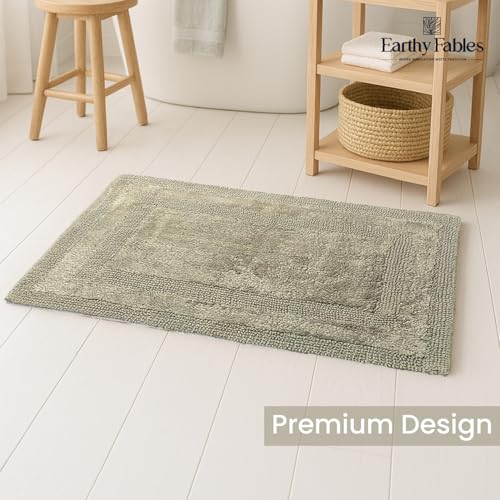 Earthy Fables Premium 100% Cotton Reversible Bath Mat for Home, Ultra Soft, Quick Dry, High Water Absorbent Bathroom Floor Mat, Machine Washable Bath Rug for Kitchen, 80x50 cm (Green) - Image 3