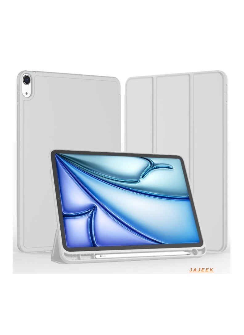 JAJEEK iPad Air 13 Inch M2 2024 Case – Smart Case with Pencil Holder, Supports Pencil Pro & Pencil (USB-C), Touch ID & Auto Wake/Sleep, Silver Gray - Image 1