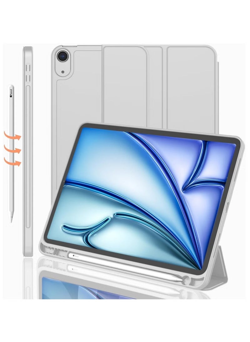 JAJEEK iPad Air 13 Inch M2 2024 Case – Smart Case with Pencil Holder, Supports Pencil Pro & Pencil (USB-C), Touch ID & Auto Wake/Sleep, Silver Gray - Image 2