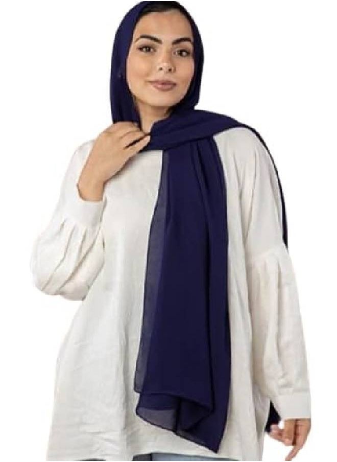 ماركة غير محددة حجاب نسائي شيفون لون كحلي 200*75  - Image 1