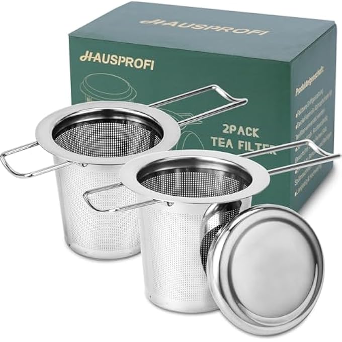 HAUSPROFI Tea Infuser 304 Stainless Steel Tea Strainer With Lid And Foldable Handle Tea Filter For Teapots Cups Mugs To Brewing Steeping Loose Leaf 2 Pack - Image 2