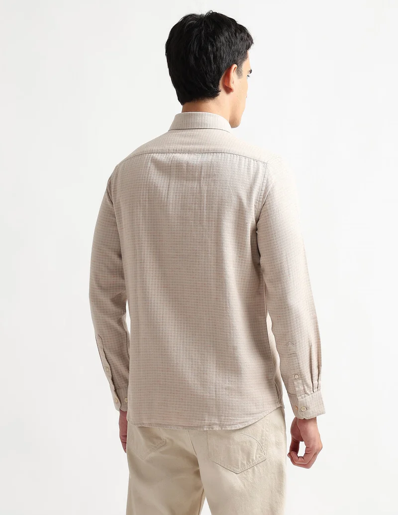 Arrow Beige Slim Fit Textured Shirt for Men | Best Price UAE