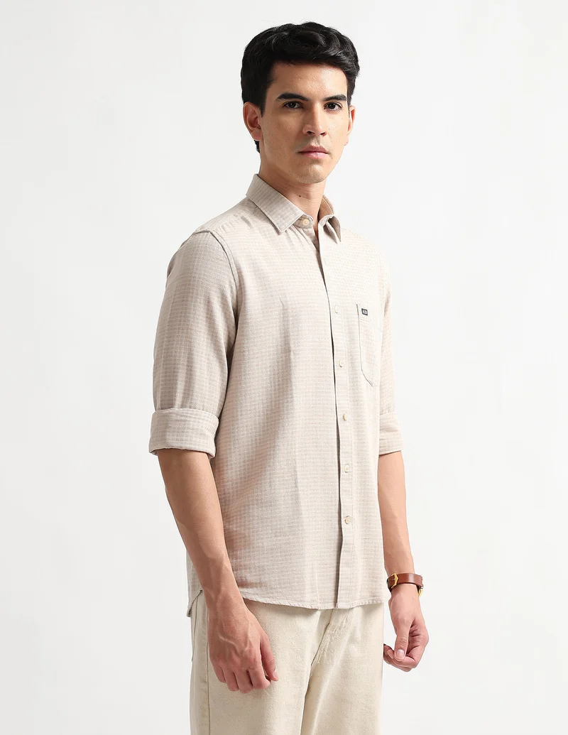 Arrow Beige Slim Fit Textured Shirt for Men | Best Price UAE