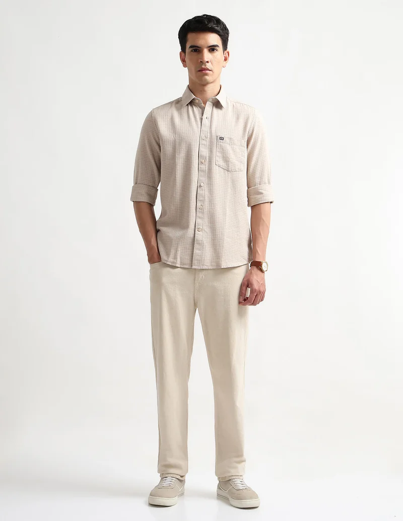 Arrow Beige Slim Fit Textured Shirt for Men | Best Price UAE