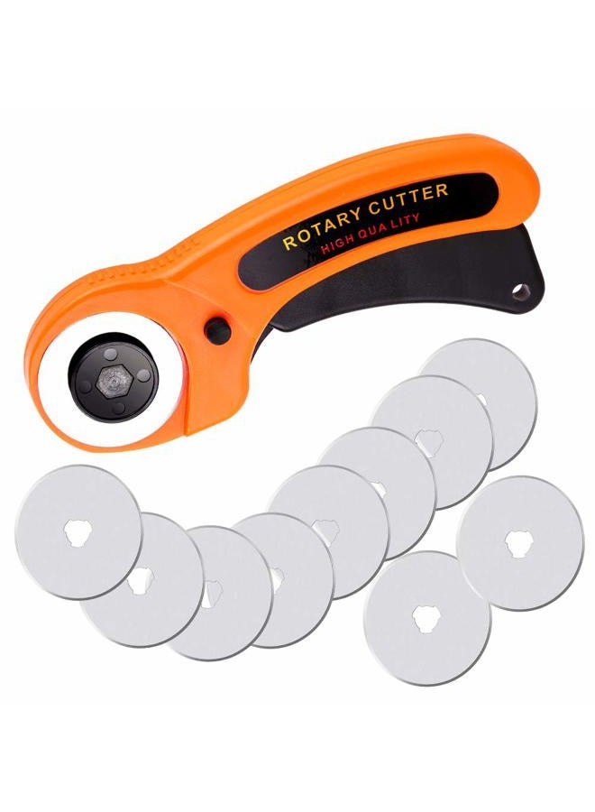 ZMAAGG 45mm Rotary Cutter for Fabric with Safety Lock, Included Extra 10 Pack 45mm Replacement Blades, Ergonomic Rotary Cutter Tool for Quilting Sewing Arts Crafts, Sharp and Durable - Image 1