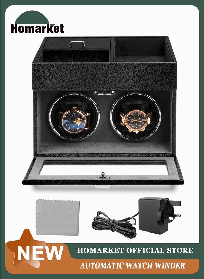 HomarKet Automatic Double Watch Winder - Watch Winder Box with Men Jewelry Organizer Tray, Japanese Quiet Motor, LED Light, Adjustable Watch Pillows, AC Adapter - Black - Image 1