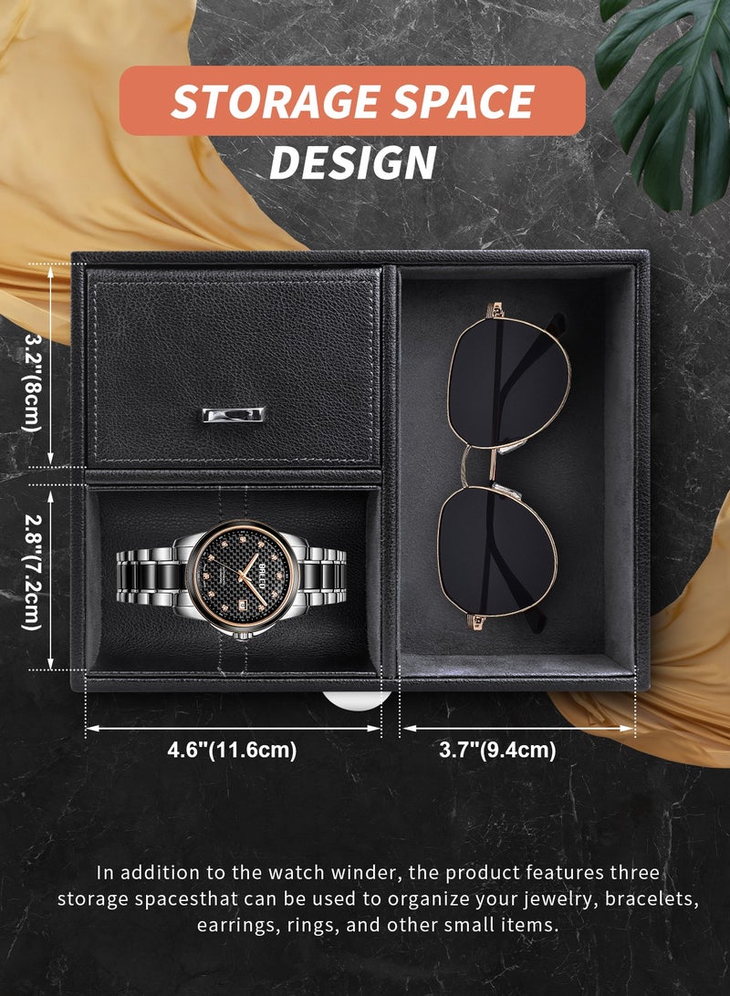 HomarKet Automatic Double Watch Winder - Watch Winder Box with Men Jewelry Organizer Tray, Japanese Quiet Motor, LED Light, Adjustable Watch Pillows, AC Adapter - Black - Image 5