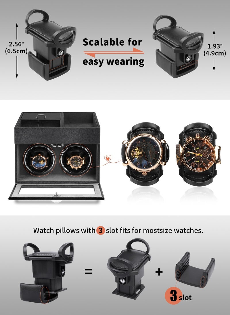 HomarKet Automatic Double Watch Winder - Watch Winder Box with Men Jewelry Organizer Tray, Japanese Quiet Motor, LED Light, Adjustable Watch Pillows, AC Adapter - Black - Image 4