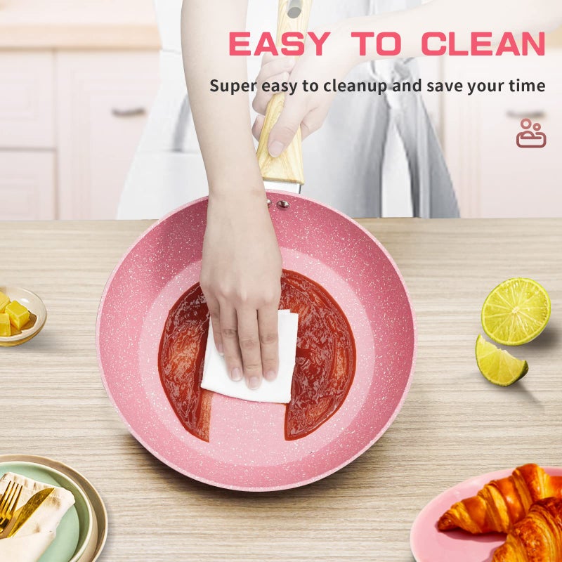 Innerwell 8-Inch Pink Nonstick Egg Pan, PFOA-Free Stone Cookware Skillet, Induction Compatible - Image 3