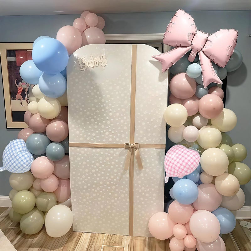 Togvu Silly Goose Balloon Arch with Checkered Heart Bow Foil Balloons, Pink Blue Sage Green Sand White Ivory Balloon Garland for Girls Boys First Birthday Baby In Bloom Baby Shower Flower Fairy Tea Decor - Image 4
