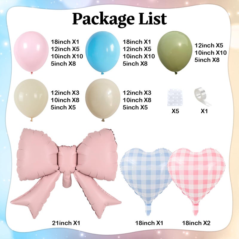 Togvu Silly Goose Balloon Arch with Checkered Heart Bow Foil Balloons, Pink Blue Sage Green Sand White Ivory Balloon Garland for Girls Boys First Birthday Baby In Bloom Baby Shower Flower Fairy Tea Decor - Image 3