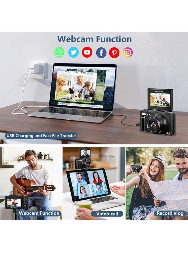 Digisand Digital Camera 5K - 75MP Digital Cameras for Photography - Autofocus Point and Shoot Camera with Flash- 3 Inch Screen 18X Digital Zoom Camera for Vlogging Yotube, 128GB SD Card - Image 5