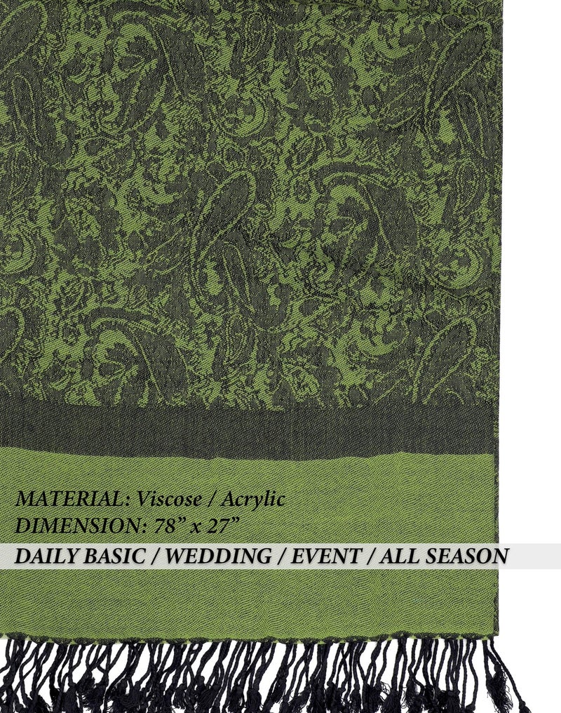 Achillea Two Tone Vintage Jacquard Paisley Pashmina Shawl Wrap Scarf (Dark Green) - Image 5