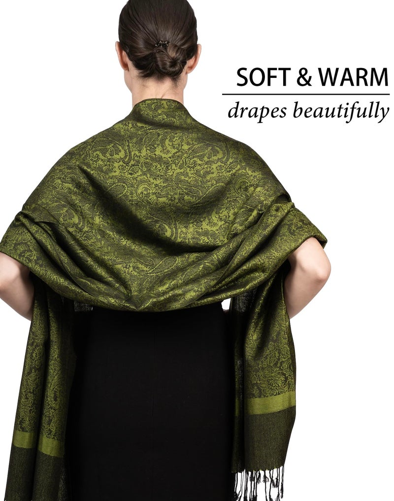 Achillea Two Tone Vintage Jacquard Paisley Pashmina Shawl Wrap Scarf (Dark Green) - Image 4