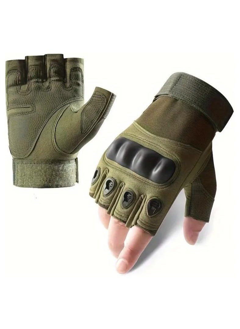 SportQ SPORTQ®️ Men's Motorcycle Gloves, Size L, Anti-Slip, Windproof Fingerless Gloves for Outdoor Use to Protect Fingers  - Image 1