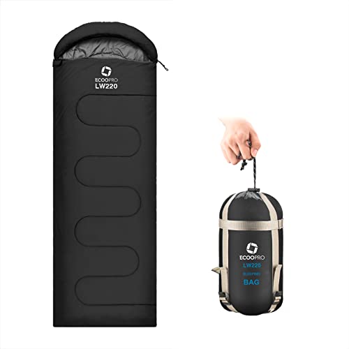 ECOOPRO Warm Weather Sleeping Bag - Portable, Waterproof, Compact Lightweight, Comfort with Compression Sack - Great for Outdoor Camping, Backpacking & Hiking-83 L x 30" W Fits Adults (B-Black) - Image 1