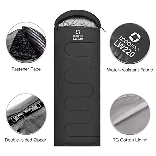 ECOOPRO Warm Weather Sleeping Bag - Portable, Waterproof, Compact Lightweight, Comfort with Compression Sack - Great for Outdoor Camping, Backpacking & Hiking-83 L x 30" W Fits Adults (B-Black) - Image 3