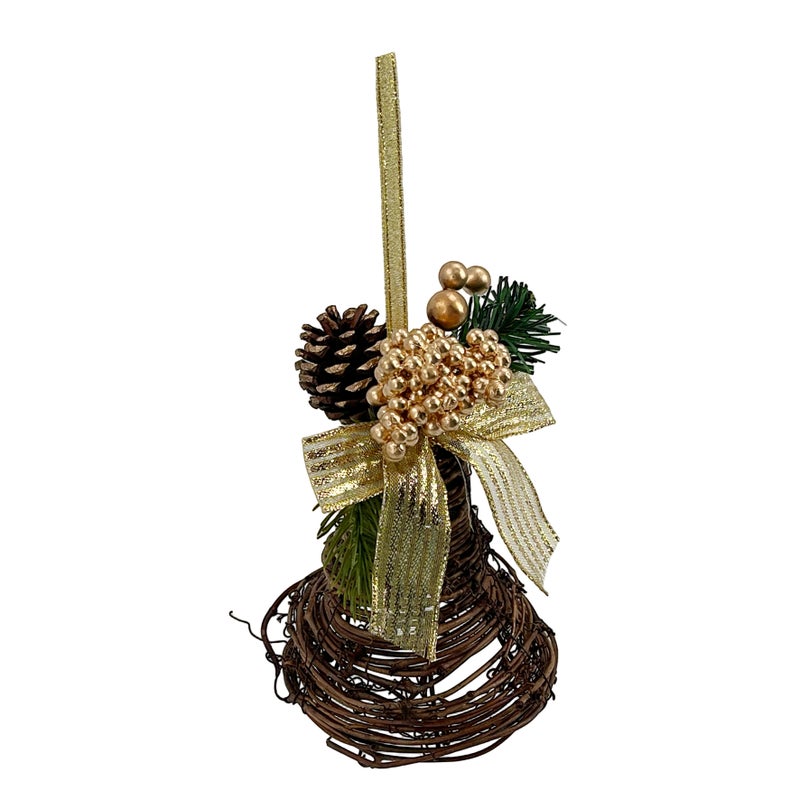 CHRISTMAS MAGIC Hanging Rattan Bell Gold 10x10x20cm - Image 3
