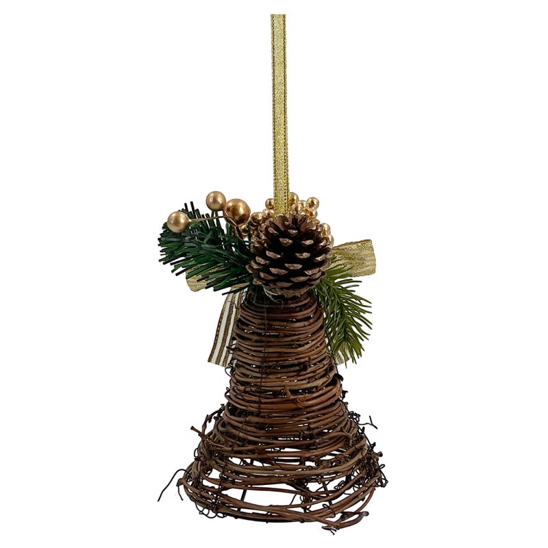 CHRISTMAS MAGIC Hanging Rattan Bell Gold 10x10x20cm - Image 2