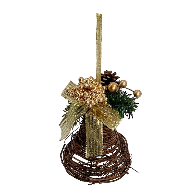 CHRISTMAS MAGIC Hanging Rattan Bell Gold 10x10x20cm - Image 4