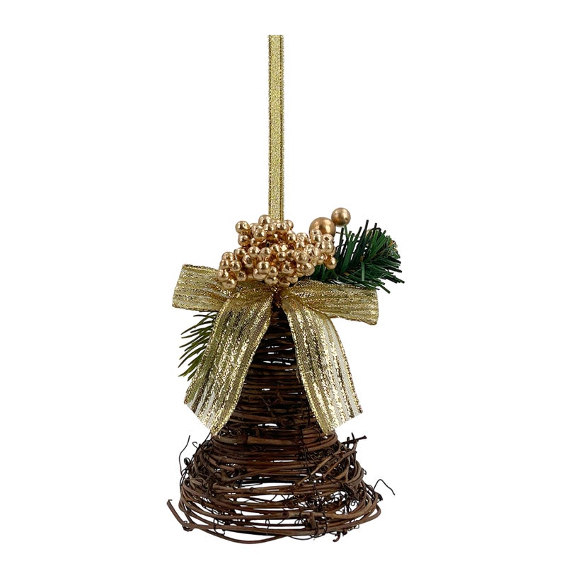 CHRISTMAS MAGIC Hanging Rattan Bell Gold 10x10x20cm - Image 1