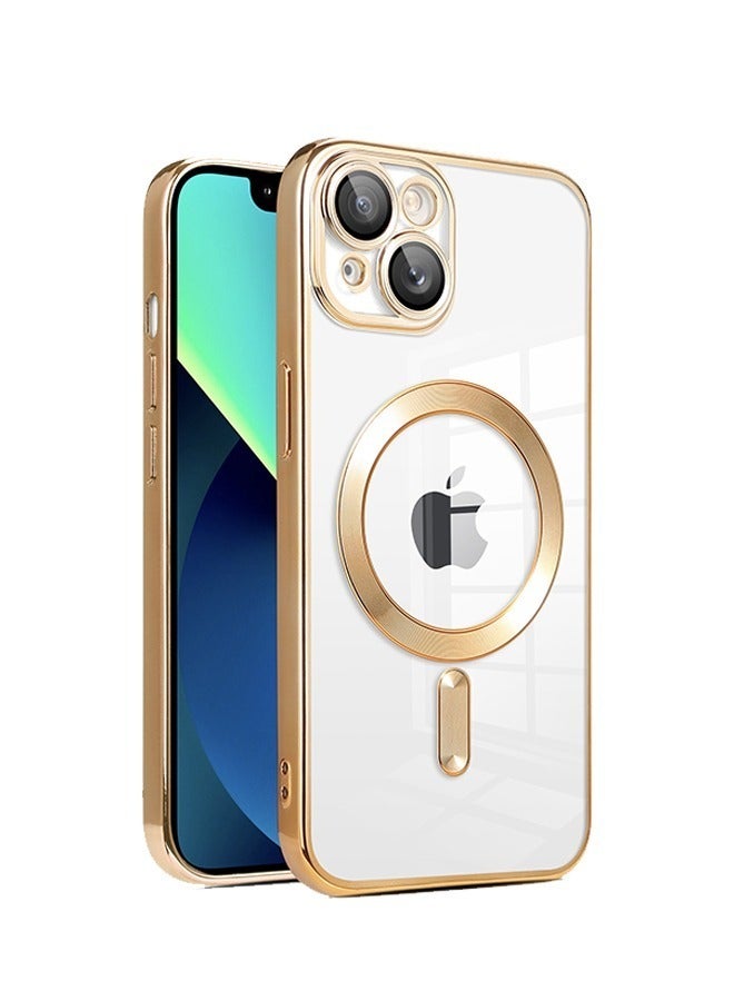 IPhone 13 Case Magnetic Support Magsafe Charger Wireless Anti Scratch Shockproof Clear Four Corner Cushion Anti Dropping Full Body Protection All Inclusive Lens Protection Cover Gold  - Image 1