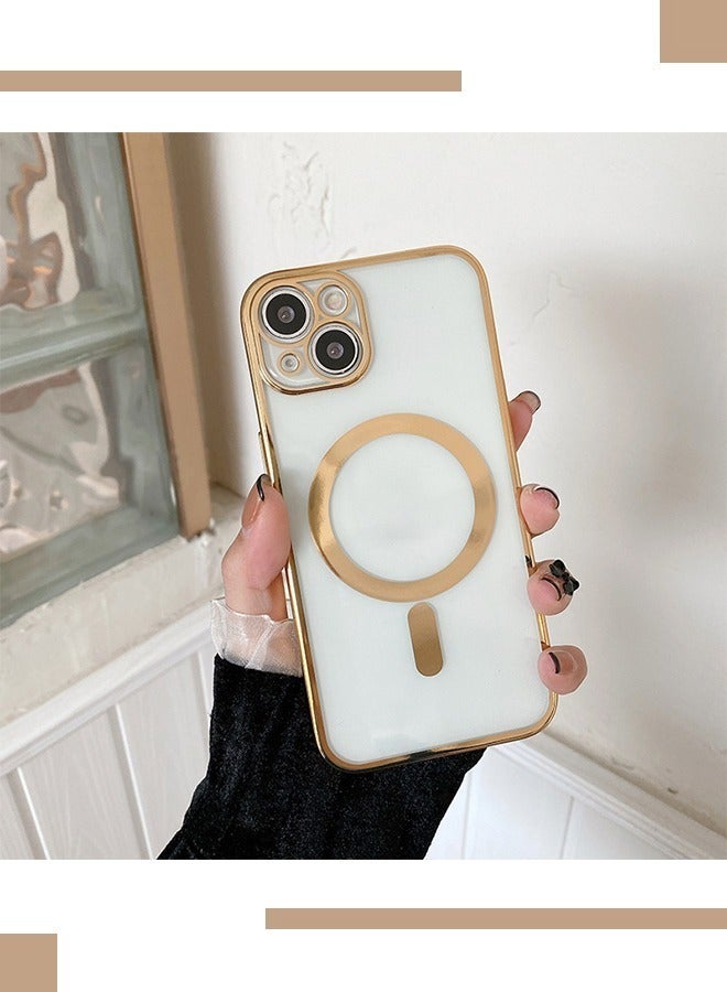 IPhone 13 Case Magnetic Support Magsafe Charger Wireless Anti Scratch Shockproof Clear Four Corner Cushion Anti Dropping Full Body Protection All Inclusive Lens Protection Cover Gold  - Image 5