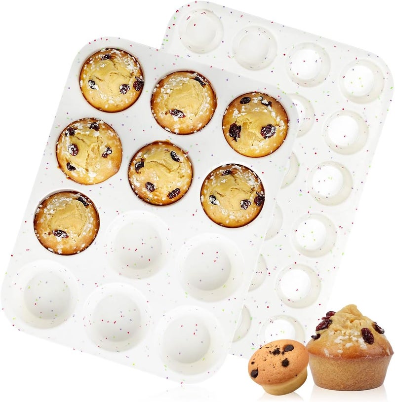 CAKETIME Silicone Muffin Pans for Baking, Regular 12 Cups and Mini 24 Cups Muffin Pan for Baking Egg Bites, Muffins, Cupcakes, Frittata Set of 2 Confetti - Image 1