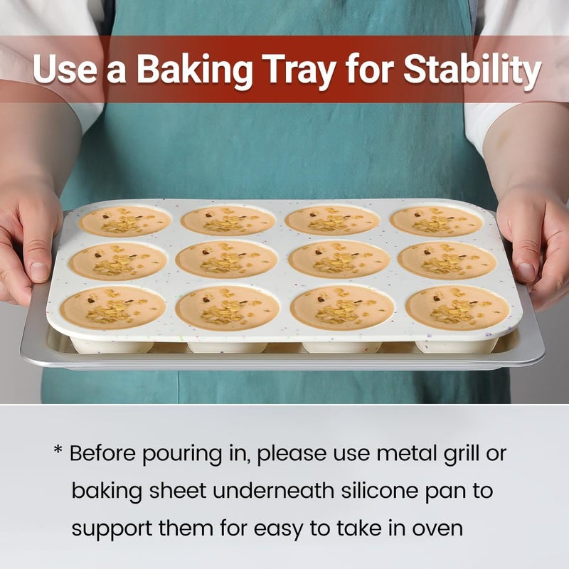 CAKETIME Silicone Muffin Pans for Baking, Regular 12 Cups and Mini 24 Cups Muffin Pan for Baking Egg Bites, Muffins, Cupcakes, Frittata Set of 2 Confetti - Image 4