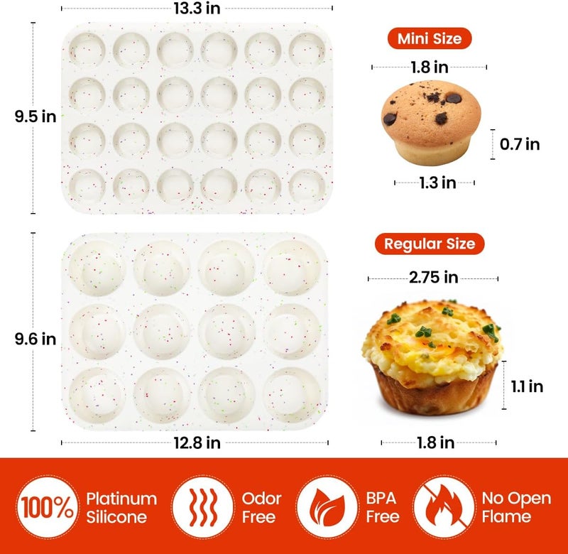 CAKETIME Silicone Muffin Pans for Baking, Regular 12 Cups and Mini 24 Cups Muffin Pan for Baking Egg Bites, Muffins, Cupcakes, Frittata Set of 2 Confetti - Image 3