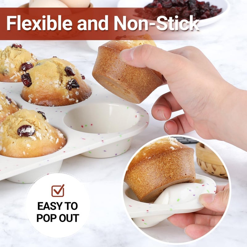 CAKETIME Silicone Muffin Pans for Baking, Regular 12 Cups and Mini 24 Cups Muffin Pan for Baking Egg Bites, Muffins, Cupcakes, Frittata Set of 2 Confetti - Image 2
